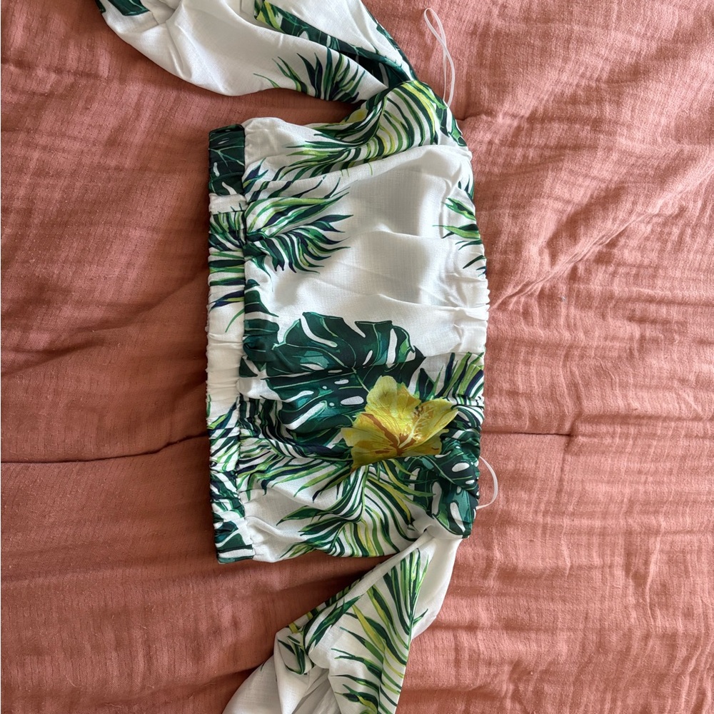 Tropical Leaf Print Crop Top